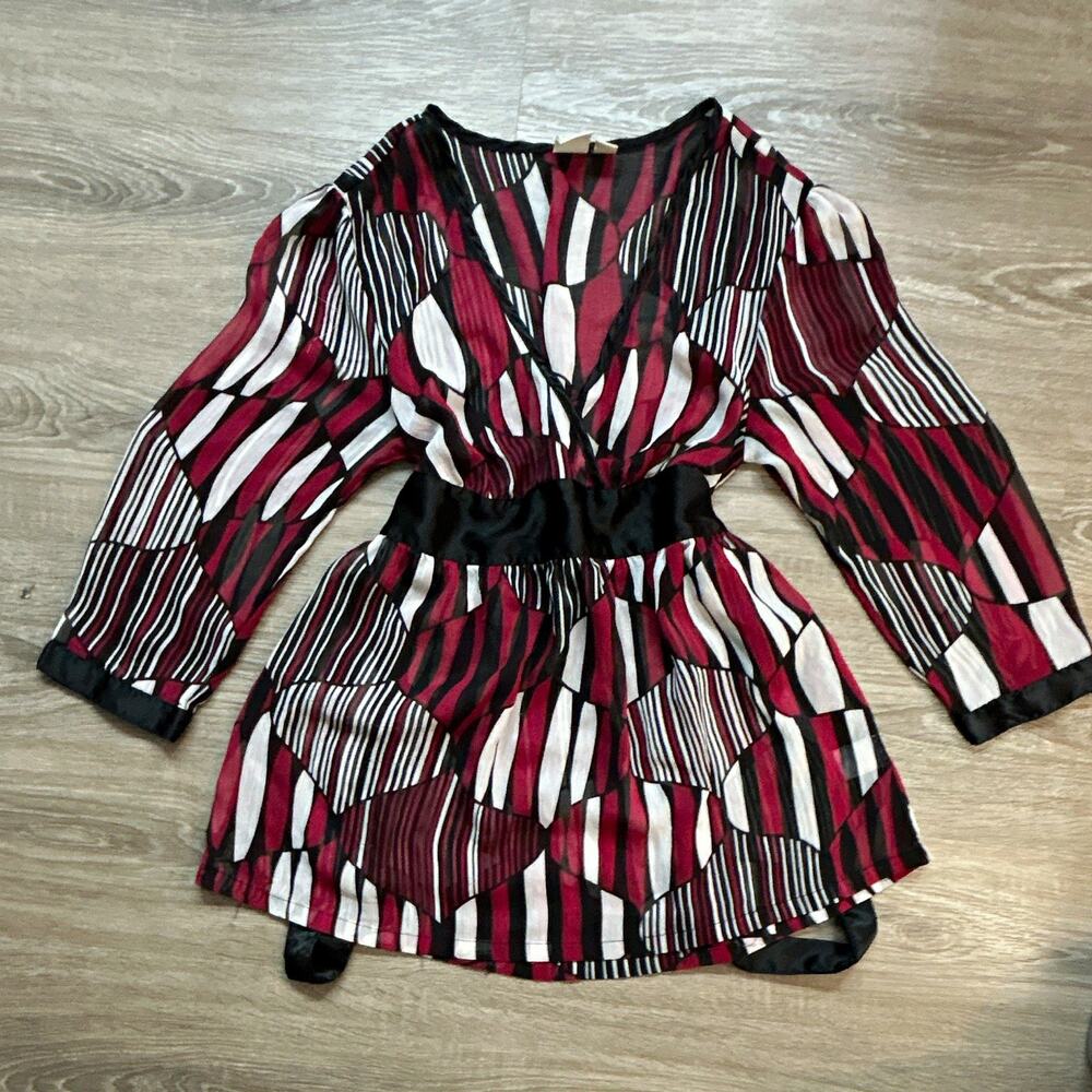 Vintage SO Wear It Declare It Geometric Satin Blouse - Red Black Y2K Size S